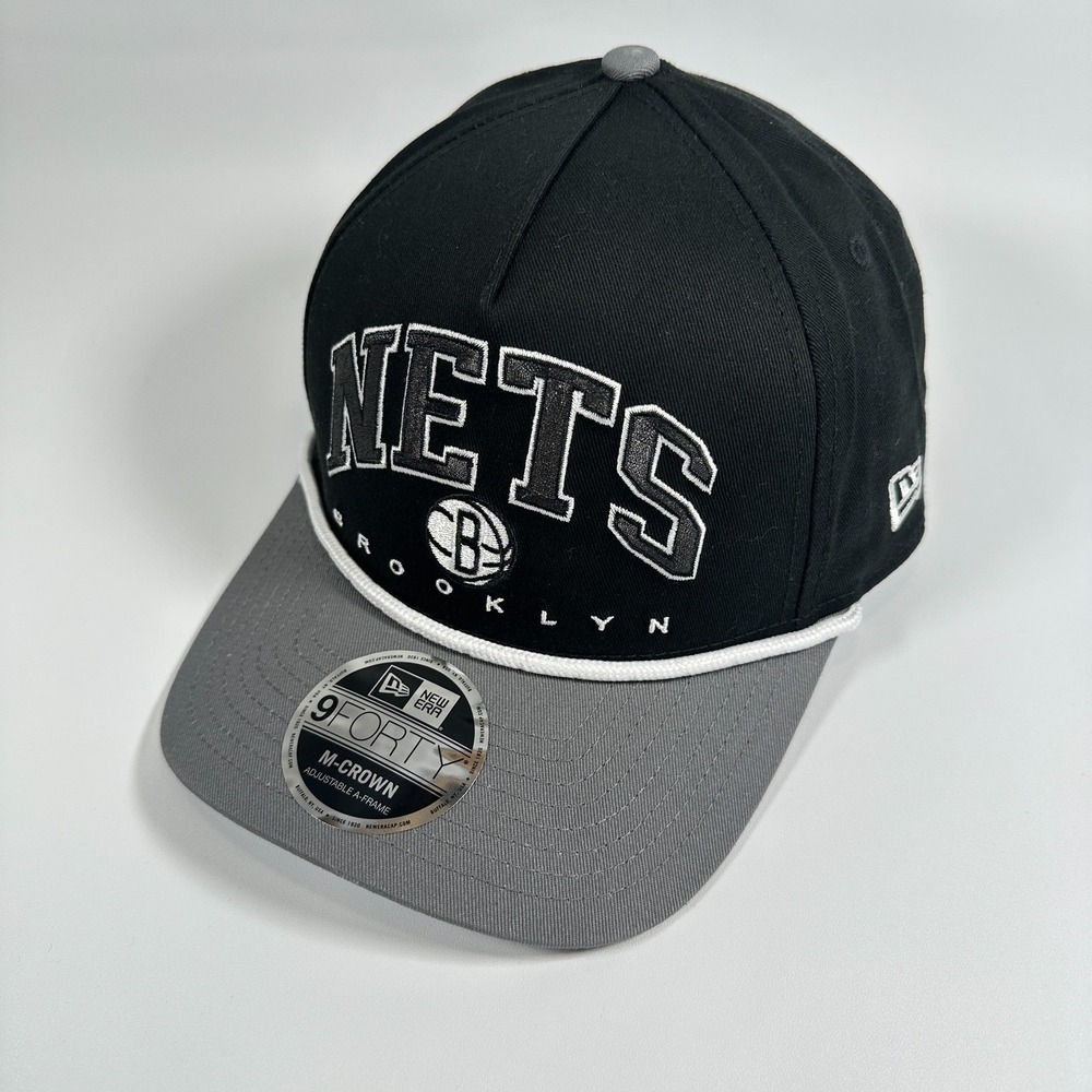 New Era Brooklyn Nets 9FORTY Rope Hat Mens OSFM Snapback Cap Black Gray NWT